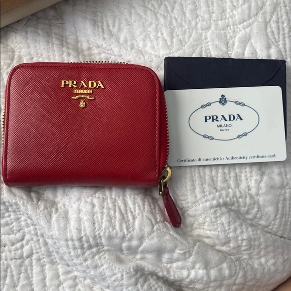 Prada Red Saffiano Leather wallet with Gold Accents - Picture 7 of 8